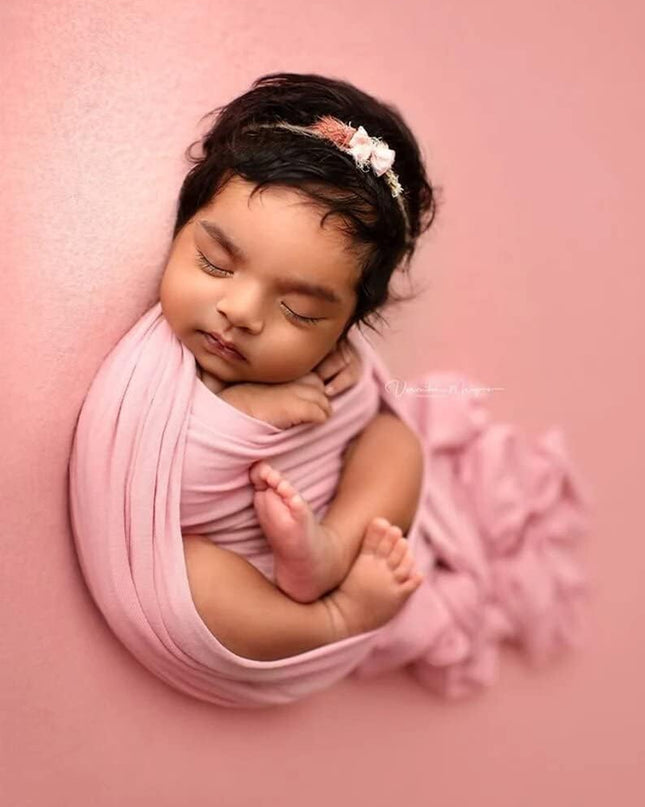 Newborn Baby Photography Wrap Props Newborn Girl Boy Photo Swaddle Blanket Long Ripple Wrap Flower Bow Headbands