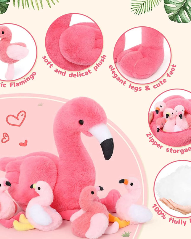 18'' Plush Flamingo Stuffed Animal Mommy Stuffed Flamingo with 4 Babies