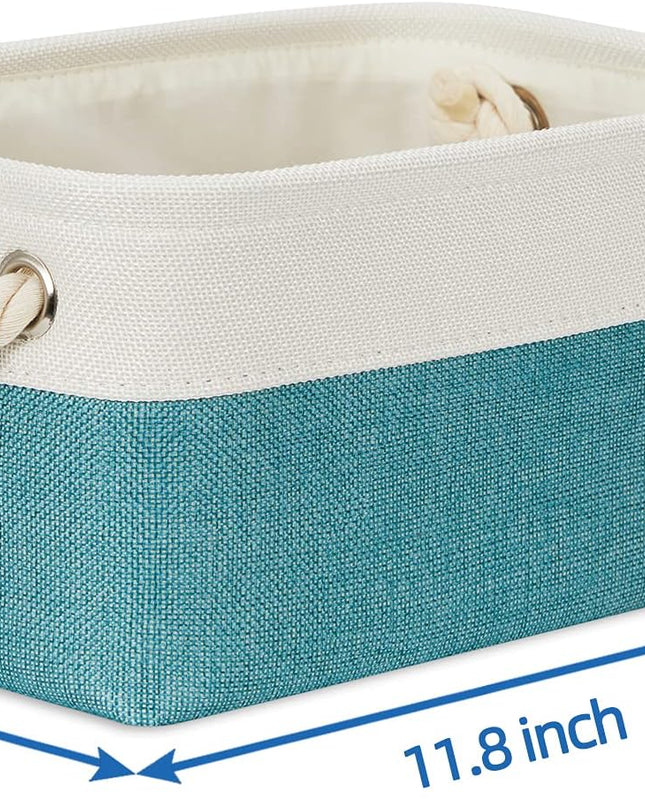 Small Fabric Basket Shelf Storage Bins for Organizing 6 Pcs Decorative Baskets for Gifts Empty Collapsible Small Storage Bins for Home, Closet(Teal,11.8 L X 7.9 W X 5.3 H Inches)