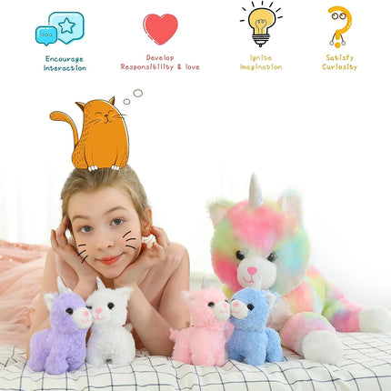 24" Cat Stuffed Animal Mommy Cat and 4 Baby Kitty Plush Toys