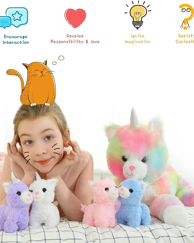 24" Cat Stuffed Animal Mommy Cat and 4 Baby Kitty Plush Toys