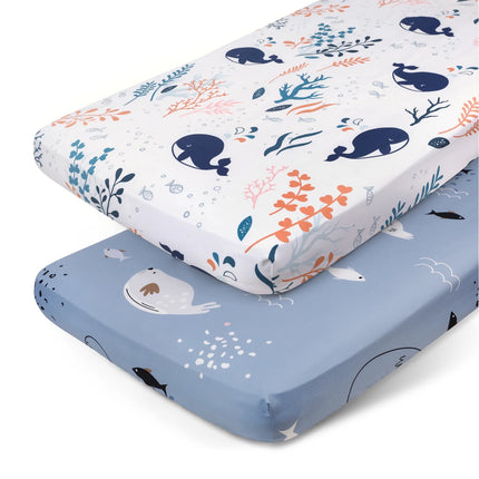 Crib Sheets for Boys Girls, Organic Fitted Elastic Toddler Bed Crib Mattress Sheets for Infant Unisex 52"X 28" X 9", Blue Ocean