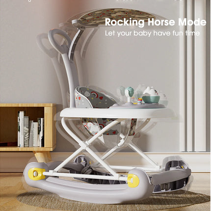 6-In-1 Baby Walker, Foldable Push Walker with Musical Activity Station for 6-24 Months, Gray