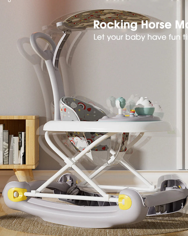 6-In-1 Baby Walker, Foldable Push Walker with Musical Activity Station for 6-24 Months, Gray