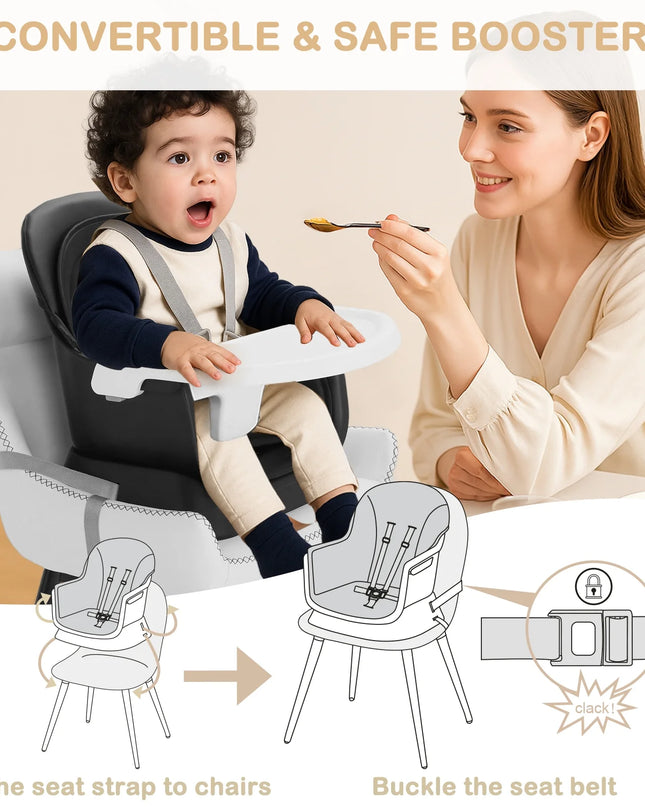 8 in 1 Baby High Chair, Toddler Dining Booster Seat for Eating, Black