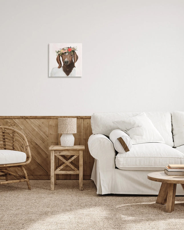 The  Home Decor Collection Springtime Flower Crown Long Ear Baby Goat Stretched Canvas Wall Art, 17 X 1.5 X 17