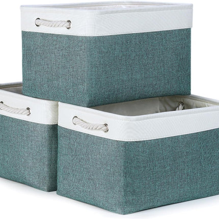 Fabric Storage Baskets for Shelves 3 Pack Large Storage Bins for Organizing Linen Collapsible Organizer for Closet-Deep Green