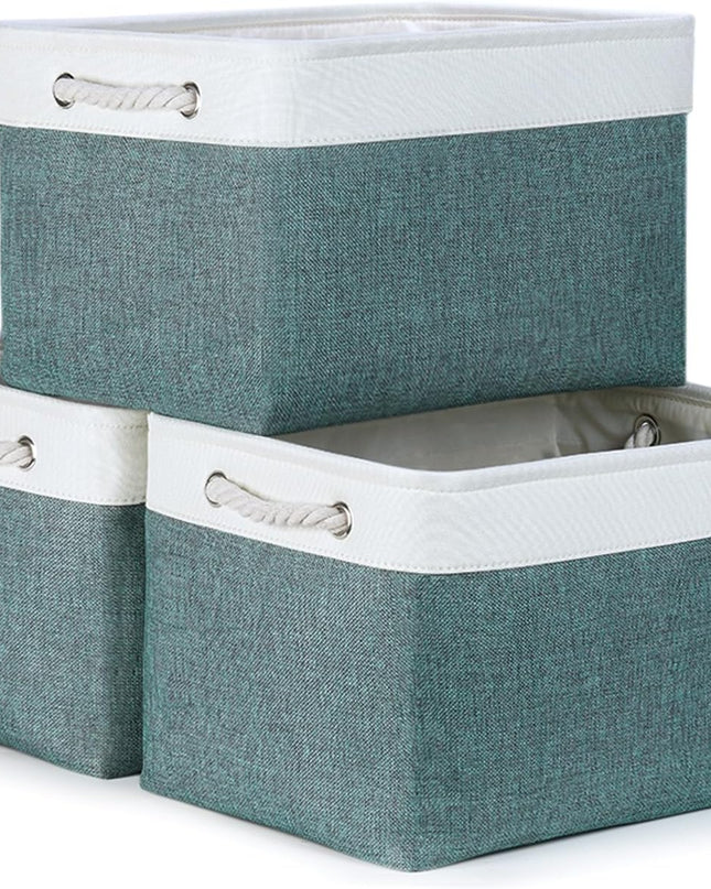 Fabric Storage Baskets for Shelves 3 Pack Large Storage Bins for Organizing Linen Collapsible Organizer for Closet-Deep Green