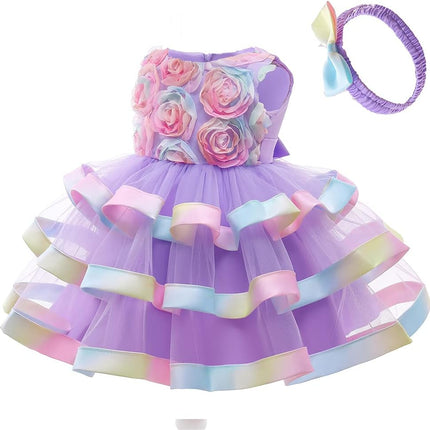 3M-6T Baby Girls Ruffle Flower Dress Elegant Pageant Party Wedding Lace Gown Dresses