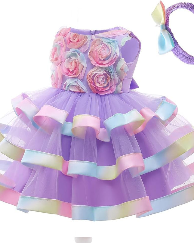3M-6T Baby Girls Ruffle Flower Dress Elegant Pageant Party Wedding Lace Gown Dresses