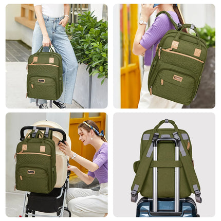 Diaper Bag Backpack with Insulated Milk Bottle Pocket, Large Baby Diaper Bag for Travel, Green