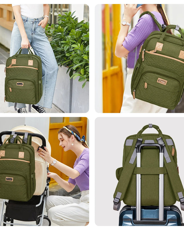 Diaper Bag Backpack with Insulated Milk Bottle Pocket, Large Baby Diaper Bag for Travel, Green
