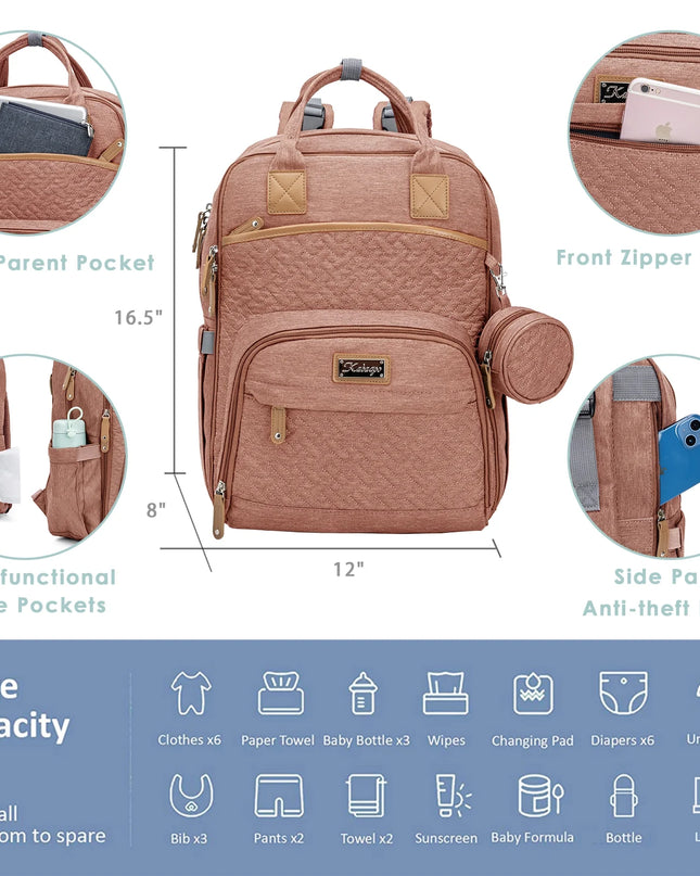 Baby Diaper Bag with Changing Pad,  Large Capacity Travel Backpack with Insulated Milk Bottle Pocket, Pink