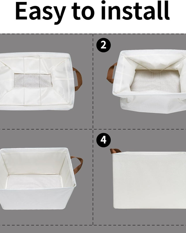 Storage Baskets for Shelves, Closet Organizer Bins, Clothes Storage Bins with Metal Frame, Extra Large Baskets for Organizing and Storage, Collapsible, Ivory, 2-Pack