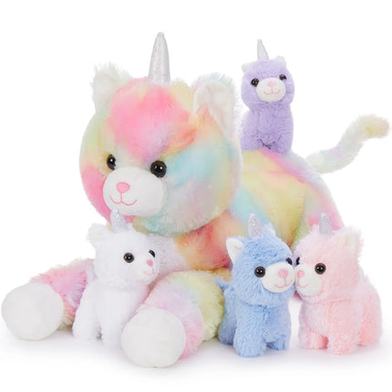 24" Cat Stuffed Animal Mommy Cat and 4 Baby Kitty Plush Toys