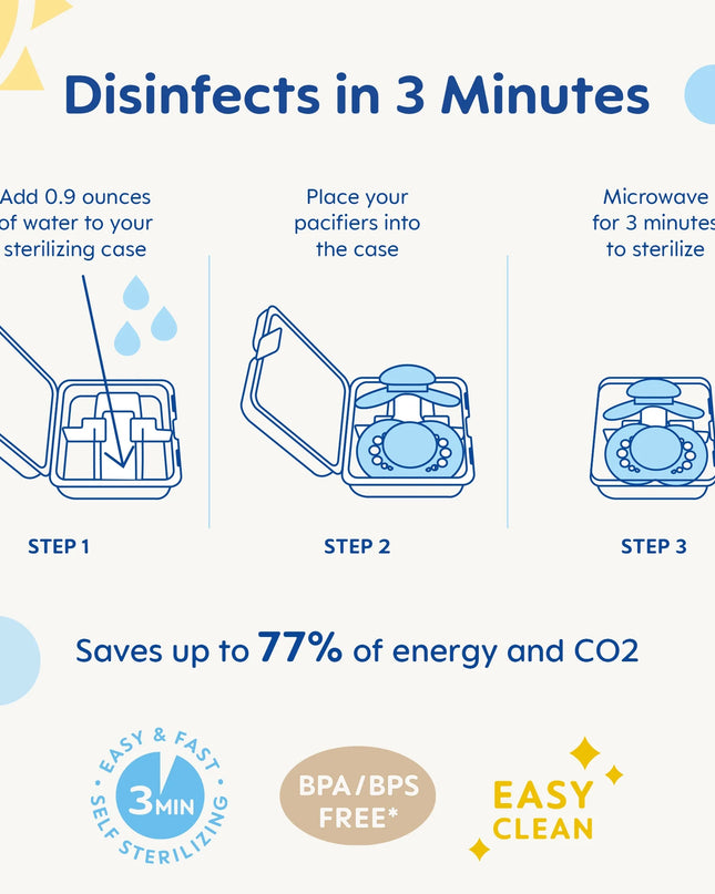 Night Pacifier, 6-16 Months, Unisex, 2 Pack with Self-Sterilizing Case