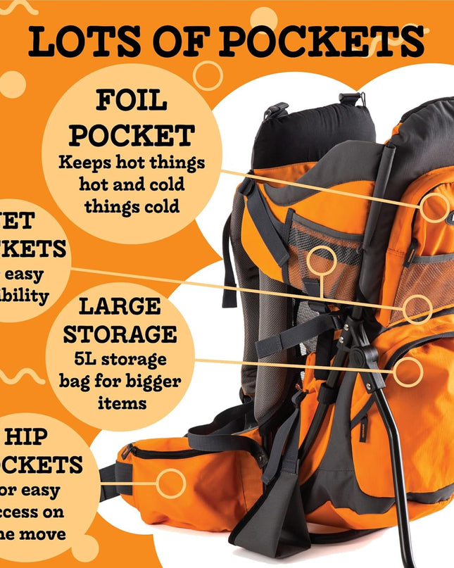 Hiking Baby Carrier Backpack - Comfortable Toddler/Baby Backpack Carrier System with Diaper Change Pad, Insulated Pocket + Rain and Sun Hood to Protect Your Child