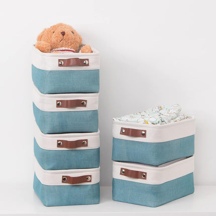 Storage Baskets Bins Set, (6 Pack) Small Fabric Baskets for Shelves, Baskets for Gifts Empty with Handles for Organizing Shelf Nursery Home Closet Clothes Room(White Teal, 11.8" X 7.8" X 5.1")