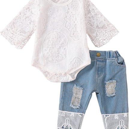 Baby Girl Clothes Outfits Toddler Infant Baby Romper Top+Jeans Clothing Set