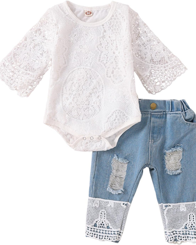 Baby Girl Clothes Outfits Toddler Infant Baby Romper Top+Jeans Clothing Set