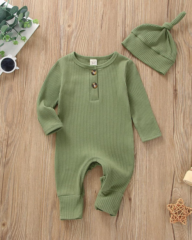 Newborn Baby Boy Girl Romper Clothes Infant Solid Ribbed Onesie Bodysuit Jumpsuit Outfits