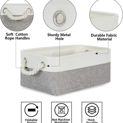 Small Baskets for Organizing Fabric Storage Baskets for Shleves 6 Pack Collapsible Closet Storage Bins with Handles Linen Organizer Baskets for Bathroom Nursery Home Storage (White&Grey)