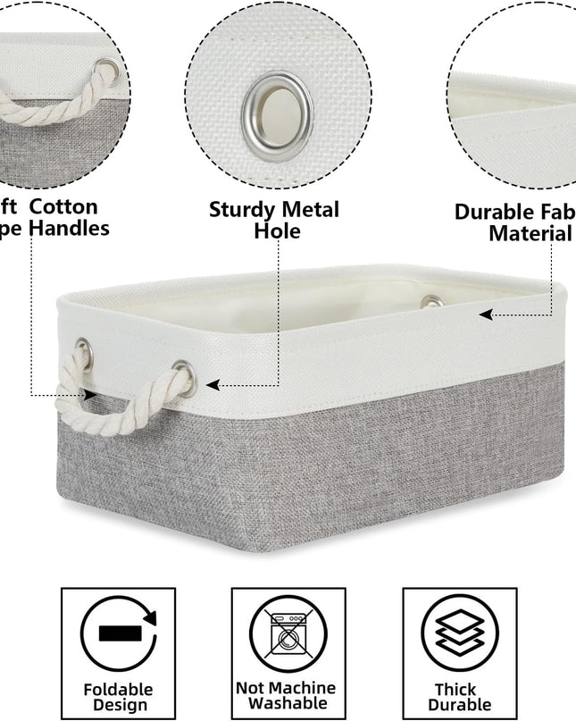 Small Baskets for Organizing Fabric Storage Baskets for Shleves 6 Pack Collapsible Closet Storage Bins with Handles Linen Organizer Baskets for Bathroom Nursery Home Storage (White&Grey)