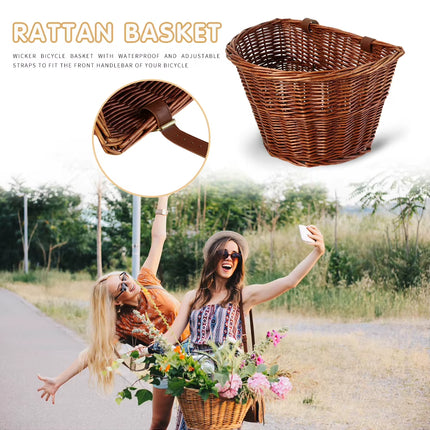 Vintage Rattan Bicycle Baskets Wood Bicycle Balance Baskets Bike Scooter Panniers Kids Bike Cart Plastic Handbag