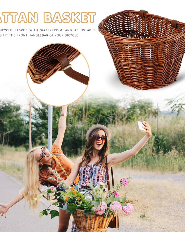 Vintage Rattan Bicycle Baskets Wood Bicycle Balance Baskets Bike Scooter Panniers Kids Bike Cart Plastic Handbag