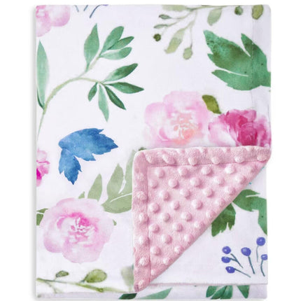 Baby Blanket for Girls Super Soft Double Layer Minky with Dotted Backing, Receiving Blanket with Pink Floral Multicolor Printed Blanket 30 X 40 Inch(75X100Cm)