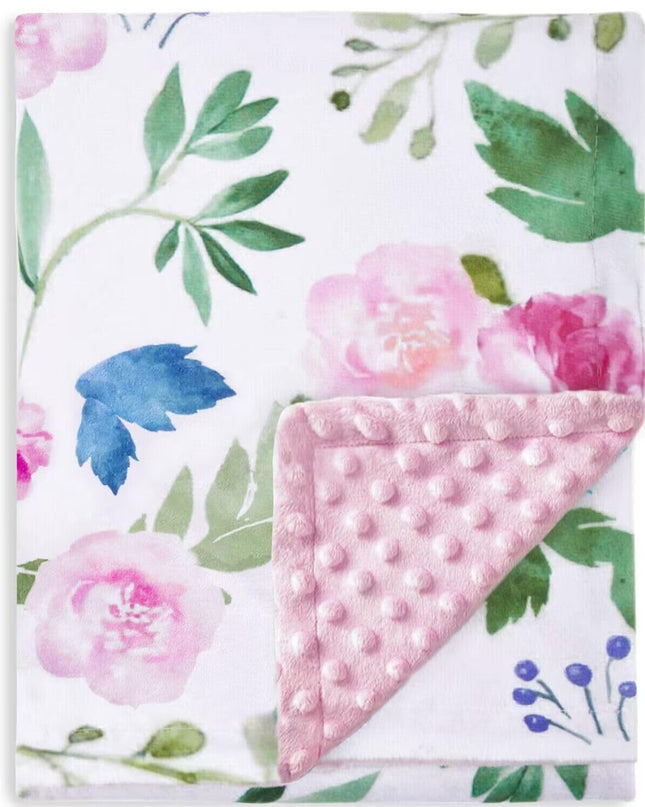 Baby Blanket for Girls Super Soft Double Layer Minky with Dotted Backing, Receiving Blanket with Pink Floral Multicolor Printed Blanket 30 X 40 Inch(75X100Cm)