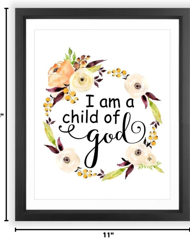 11X14 Unframed I Am a Child of God Floral Watercolor Art Print Housewarming Nursery Quote Kids Wall Motivational Poster Holiday Wgnb040