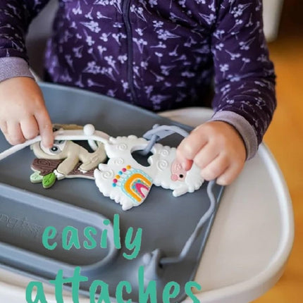 - Teething Toys Made of 100% Food Grade Silicone, Fun Animal Shapes for Teething Relief, Use Alone or Easily Attach Your Baby Teether to  Mats (Alpaca)