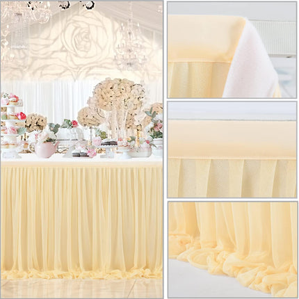 6Ft  for Rectangle Tables or round Tables Champagne Tutu Tulle Table Skirt Cloth for Wedding Baby Shower Birthday Party Dessert Buffet Banquet Decorations