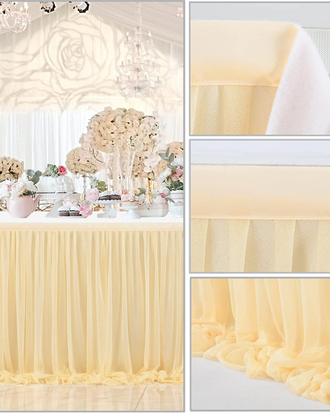 6Ft  for Rectangle Tables or round Tables Champagne Tutu Tulle Table Skirt Cloth for Wedding Baby Shower Birthday Party Dessert Buffet Banquet Decorations