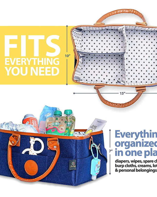 Diaper Caddy Organizer Bag Storage Tote for Baby Stuff Gifts for Moms Navy Blue