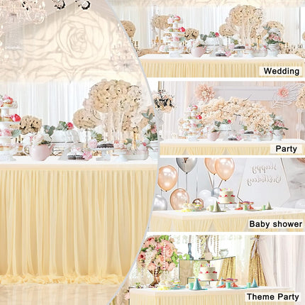 6Ft  for Rectangle Tables or round Tables Champagne Tutu Tulle Table Skirt Cloth for Wedding Baby Shower Birthday Party Dessert Buffet Banquet Decorations