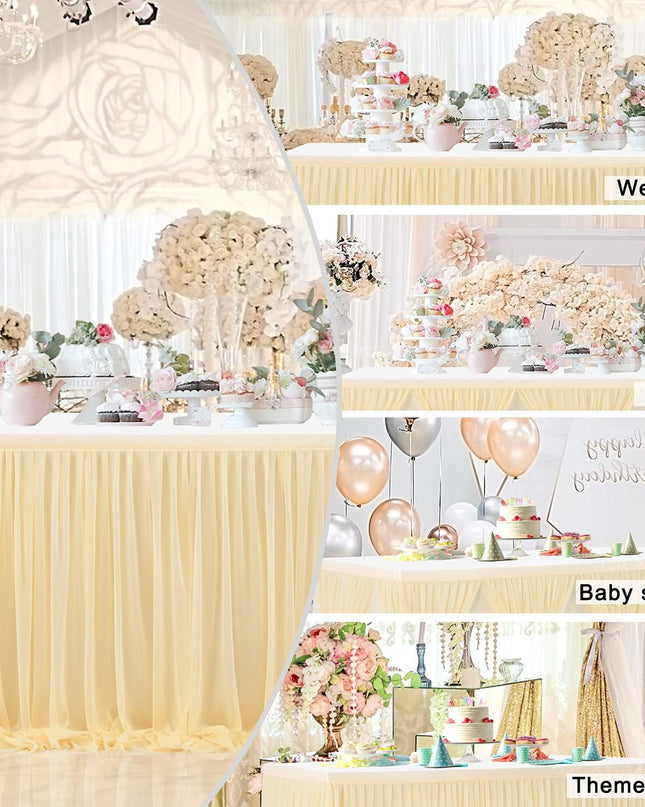 6Ft  for Rectangle Tables or round Tables Champagne Tutu Tulle Table Skirt Cloth for Wedding Baby Shower Birthday Party Dessert Buffet Banquet Decorations