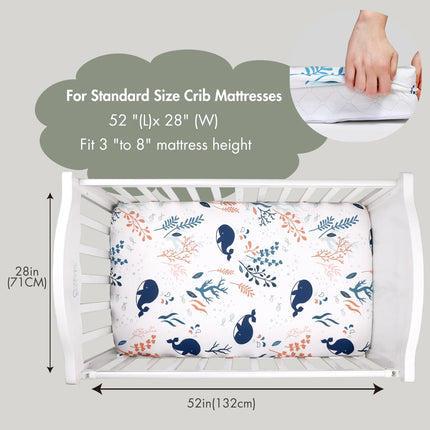 Crib Sheets for Boys Girls, Organic Fitted Elastic Toddler Bed Crib Mattress Sheets for Infant Unisex 52"X 28" X 9", Blue Ocean