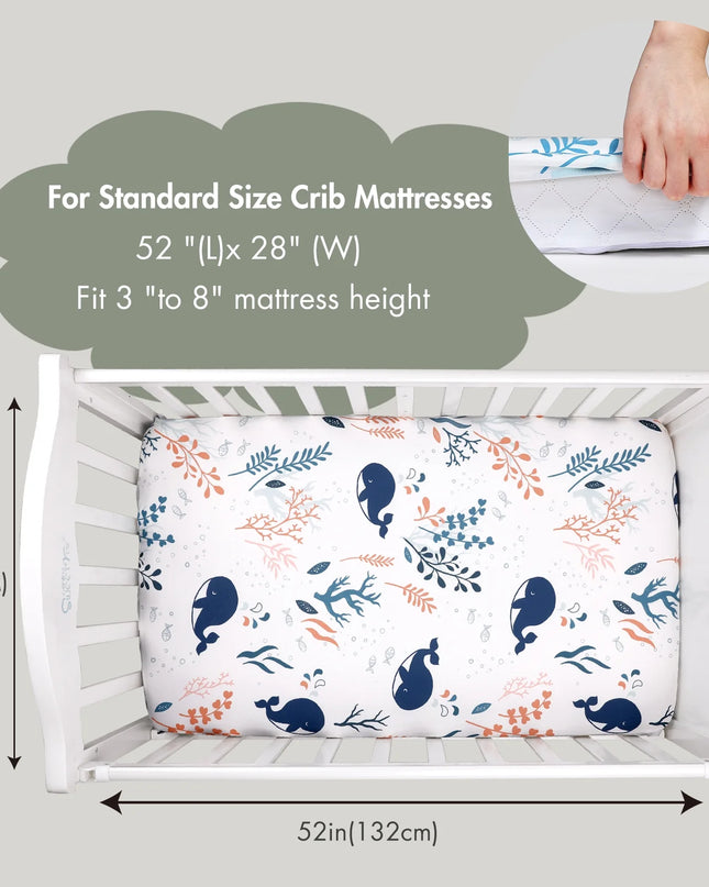 Crib Sheets for Boys Girls, Organic Fitted Elastic Toddler Bed Crib Mattress Sheets for Infant Unisex 52"X 28" X 9", Blue Ocean