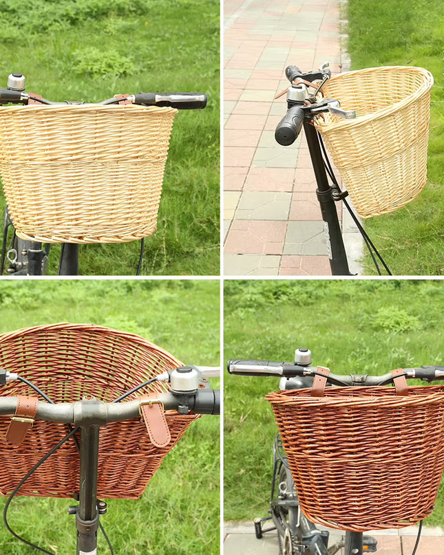 Vintage Rattan Bicycle Baskets Wood Bicycle Balance Baskets Bike Scooter Panniers Kids Bike Cart Plastic Handbag