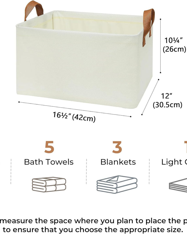 Storage Baskets for Shelves, Closet Organizer Bins, Clothes Storage Bins with Metal Frame, Extra Large Baskets for Organizing and Storage, Collapsible, Ivory, 2-Pack