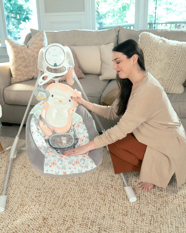 Inlighten Baby Swing, 5-Speed, Swivel Infant Seat, Nature Sounds, Lights - Pink, Nally