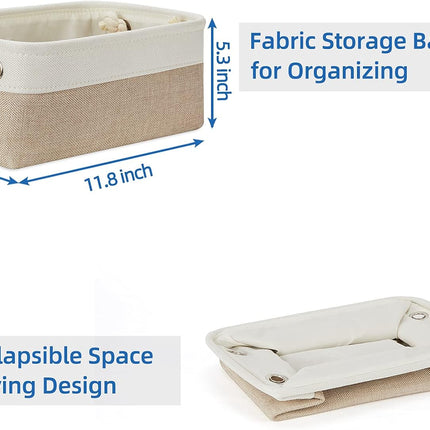 Small Fabric Storage Baskets 6 Pcs Decorative Baskets Bins for Gifts Empty Foldable Storage Basket with Handles for Organizing Shelf, Towels (White&Khaki,11.8 L X 7.9 W X 5.3 H Inches)