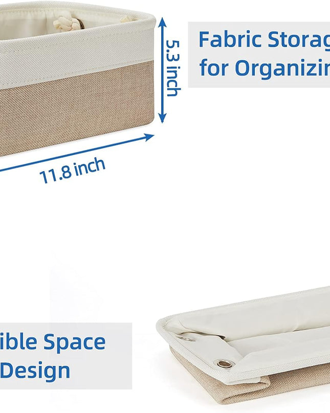 Small Fabric Storage Baskets 6 Pcs Decorative Baskets Bins for Gifts Empty Foldable Storage Basket with Handles for Organizing Shelf, Towels (White&Khaki,11.8 L X 7.9 W X 5.3 H Inches)