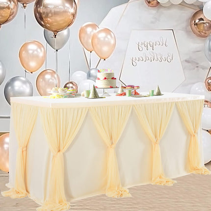 6Ft  for Rectangle Tables or round Tables Champagne Tutu Tulle Table Skirt Cloth for Wedding Baby Shower Birthday Party Dessert Buffet Banquet Decorations