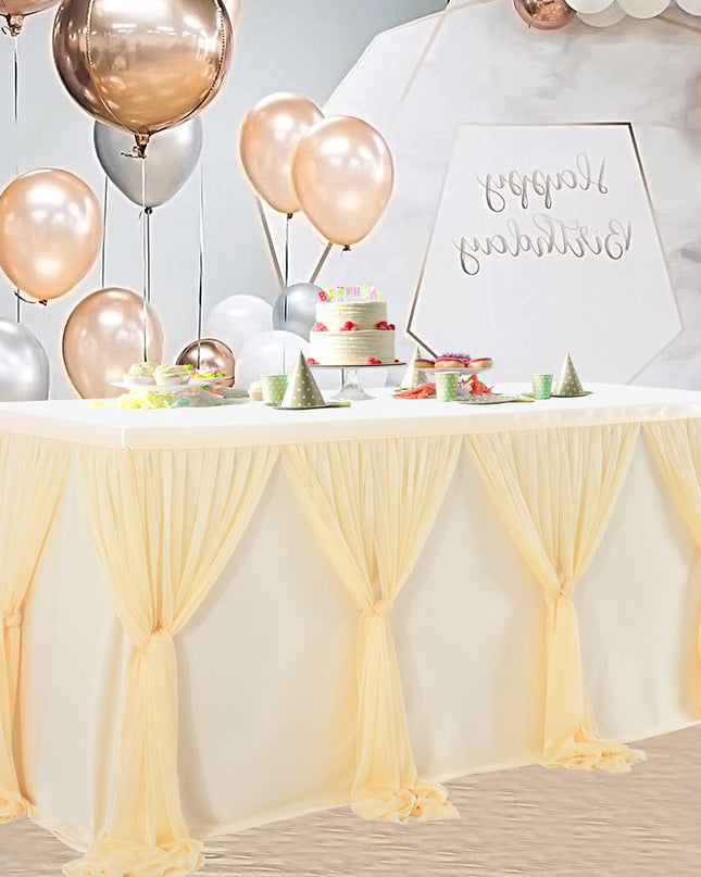 6Ft  for Rectangle Tables or round Tables Champagne Tutu Tulle Table Skirt Cloth for Wedding Baby Shower Birthday Party Dessert Buffet Banquet Decorations