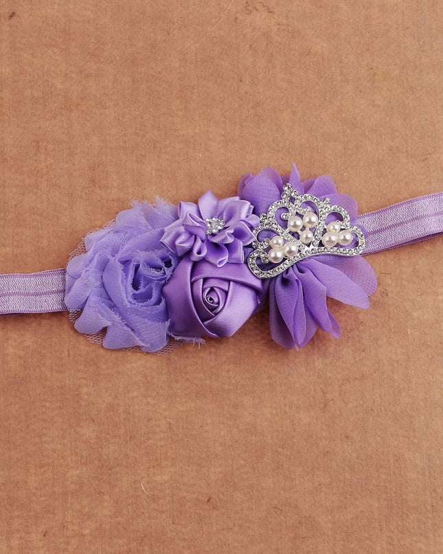 Baby Christening Headband Toddler Girls Fabric Flower Headband Tiara Stretchy Elastic in Pairs (Child, Purple/Lilac)
