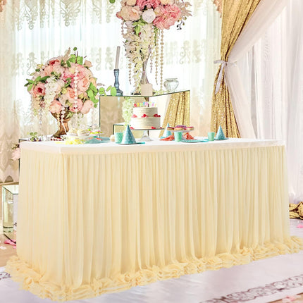 6Ft  for Rectangle Tables or round Tables Champagne Tutu Tulle Table Skirt Cloth for Wedding Baby Shower Birthday Party Dessert Buffet Banquet Decorations