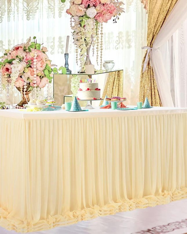 6Ft  for Rectangle Tables or round Tables Champagne Tutu Tulle Table Skirt Cloth for Wedding Baby Shower Birthday Party Dessert Buffet Banquet Decorations